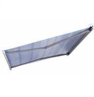 Picture of Crank awning over kitchen of 3.5mx2.5m with rafter bar and wind strap kit, as upgrade from standard canvas awning, installed on Mobi Lodge