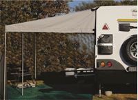 Picture of Standard canvas awning with three poles, fixed to Mobi Lodge